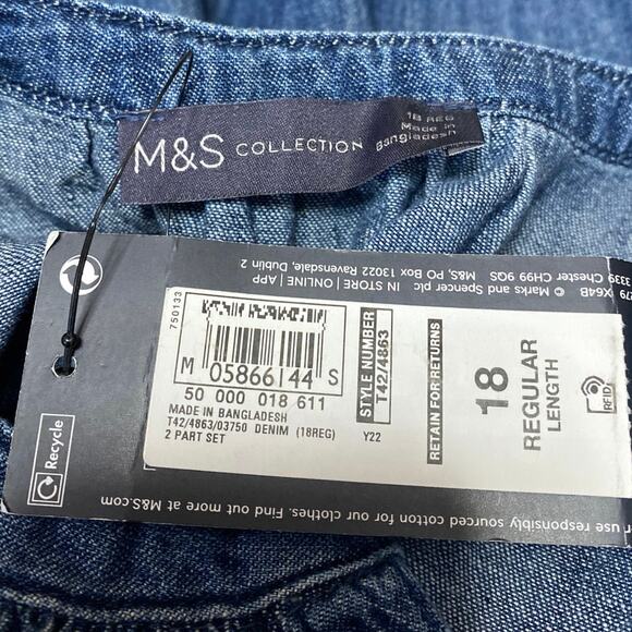 NEW M&S Marks & Spencer Blue Short Sleeve Denim Jean Chambray Midi Dress Size 14 - Picture 4 of 5